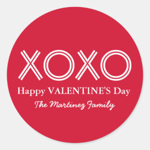 Ljusröd XOXO-Alla hjärtans dag-rund etikett