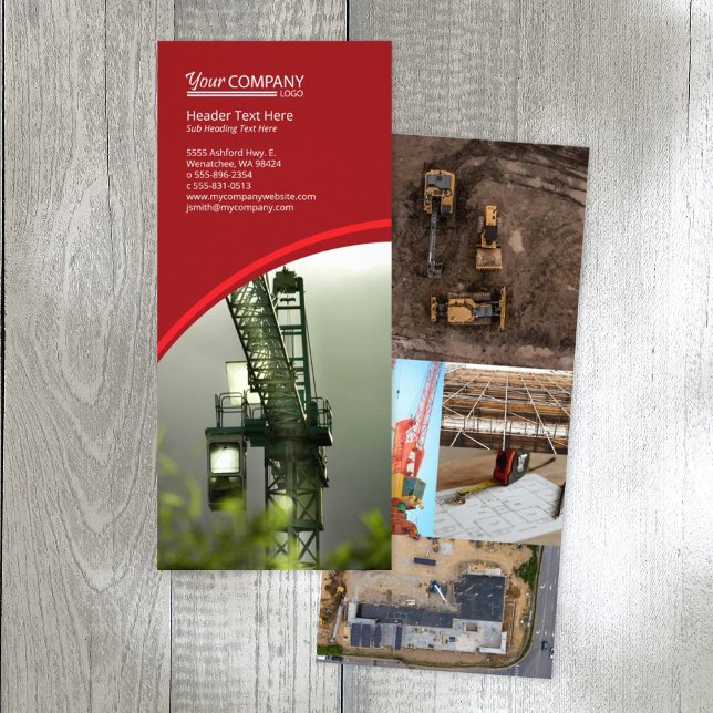 Ljusröda, burgundyfärgade foton reklamkort (red company branded rack card, red brochure template with logo, red flyer design)