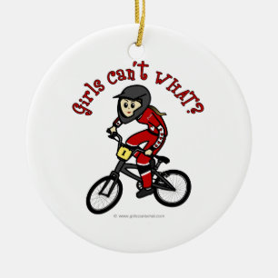 Ljusröda flickor BMX Julgransprydnad Keramik