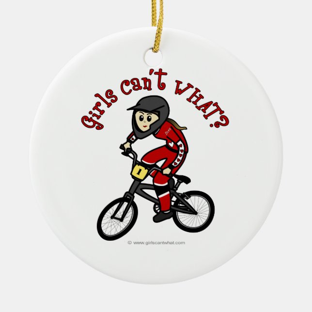 Ljusröda flickor BMX Julgransprydnad Keramik (Framsidan)