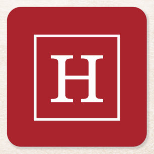 Ljusröda vita ram initial monogram underlägg papper kvadrat