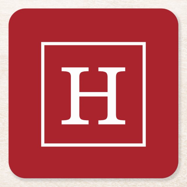 Ljusröda vita ram initial monogram underlägg papper kvadrat (Framsidan)