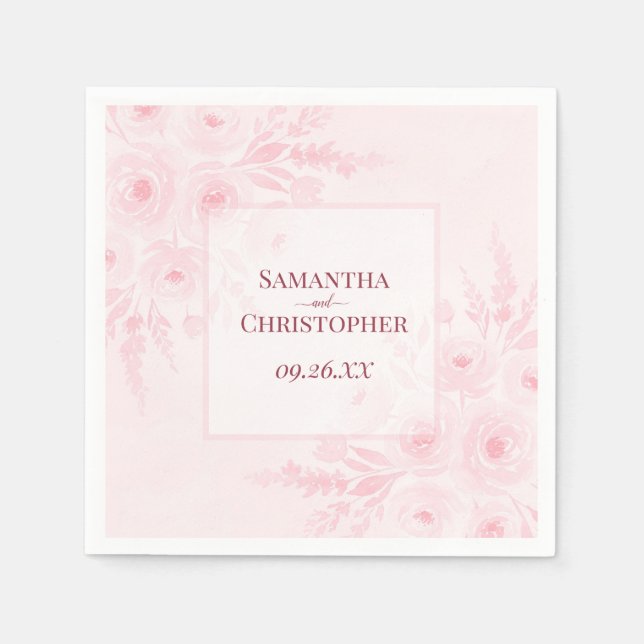 Ljusrosa akvarell Boho blomster elegant bröllop Pappersservett (Framsidan)