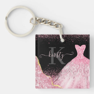 Ljusrosa akvarell glitterklänning monogram