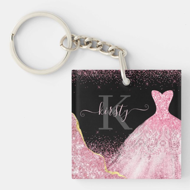Ljusrosa akvarell glitterklänning monogram (Framsidan)