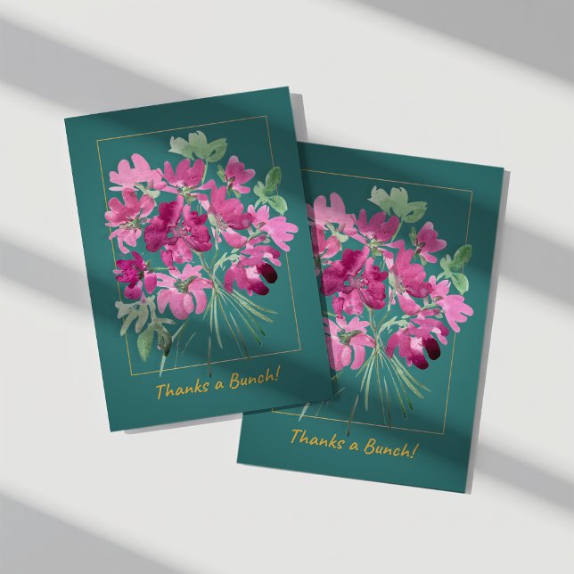 Ljusrosa akvarellblommig tackkort kort (Skapare uppladdad)