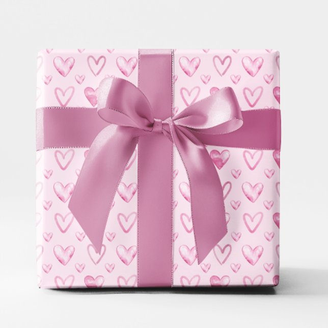 Ljusrosa akvarellhjärtan presentpapper (Light Pink Watercolor Hearts Wrapping Paper)
