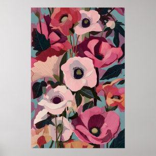 Ljusrosa Anemon Blommigtryck Modern Magenta Poster