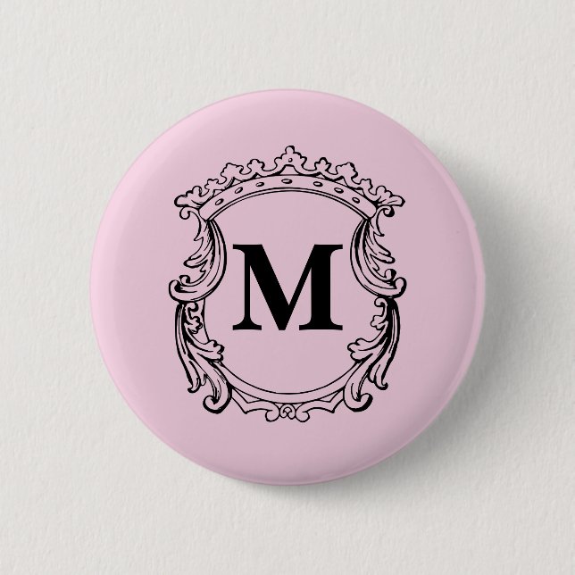 Ljusrosa anpassad monogram-kam knapp (Framsida)