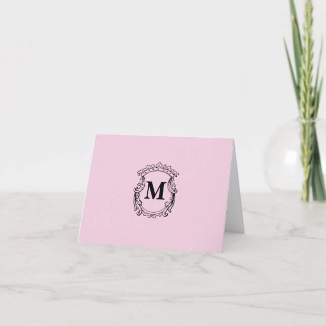 Ljusrosa anpassad monogram-krön tack kort (Framsida)