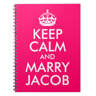 Ljusrosa anpassningsbar Keep Calm and Marry Namn Anteckningsbok