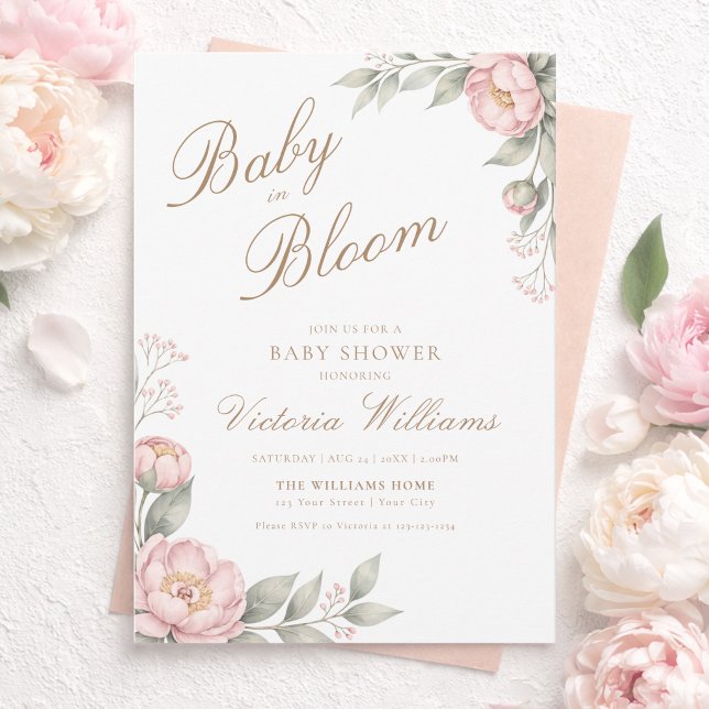 Ljusrosa Baby i Bloom Barnkalas  Inbjudningar (Skapare uppladdad)