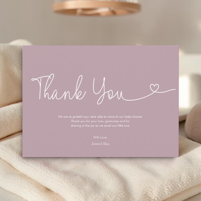 Ljusrosa babyflicka bröllopsfest manus Hjärta  Tack Kort (Pink thank you heart script baby shower card  )