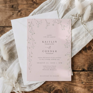 Ljusrosa Baby's Breath Vildblomma Boho Bröllop Inbjudningar