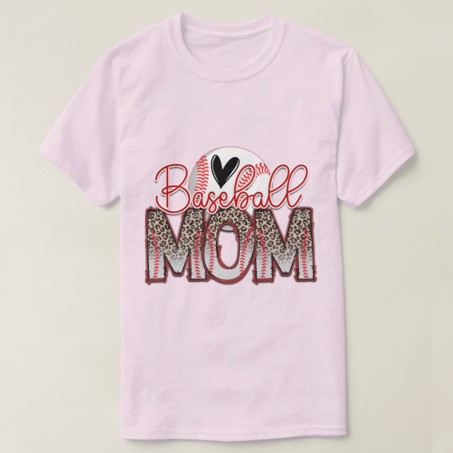 Ljusrosa Baseboll Mamma T Shirt (Design framsida)