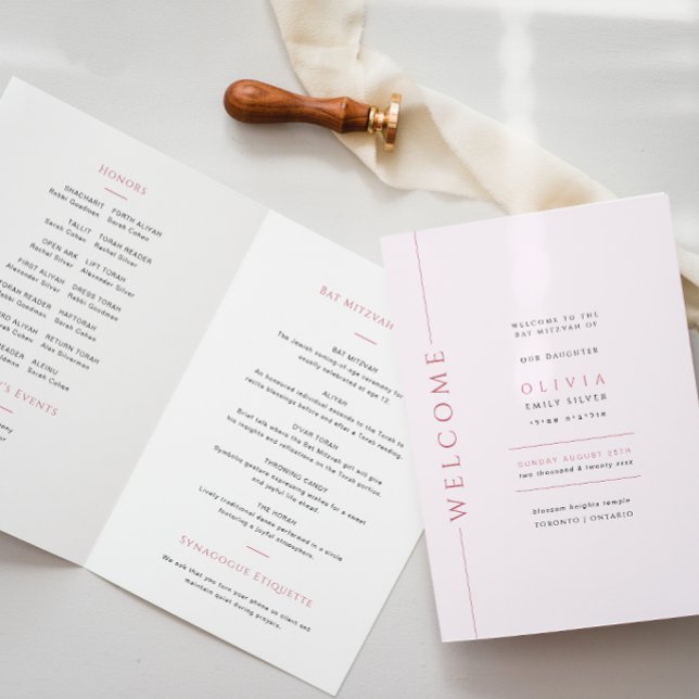 Ljusrosa Bat Mitzvah-vikningsprogram Program (Skapare uppladdad)