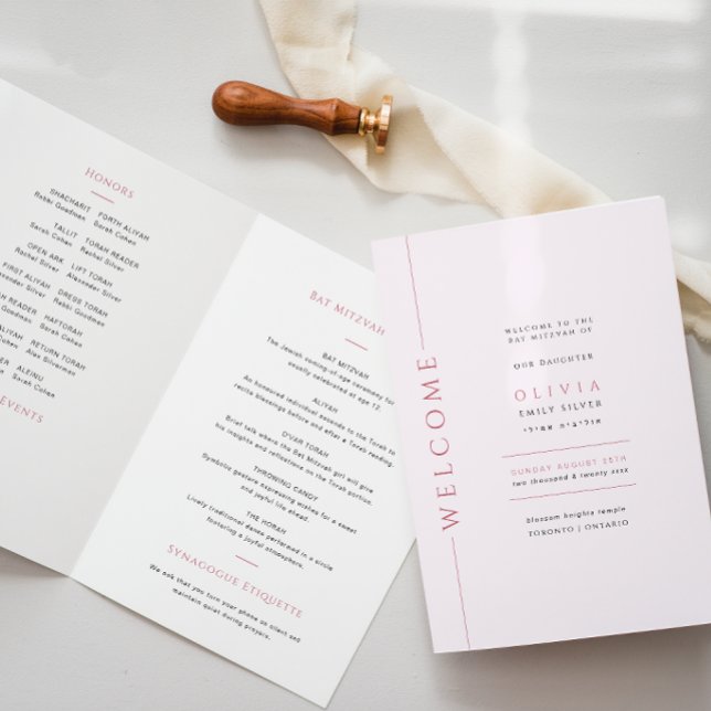 Ljusrosa Bat Mitzvah-vikt programhäfte Program (Skapare uppladdad)