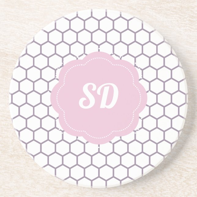 Ljusrosa bikakemönster hexagon anpassad monogram underlägg (Framsidan)