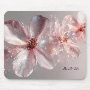 Ljusrosa Blank Metallisk Blomma Namnkort Musmatta