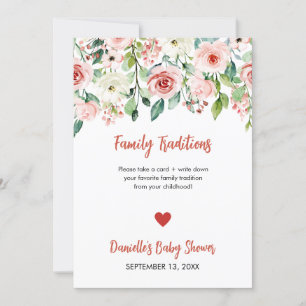 Ljusrosa blommande familjetraditioner baby shower meddelande