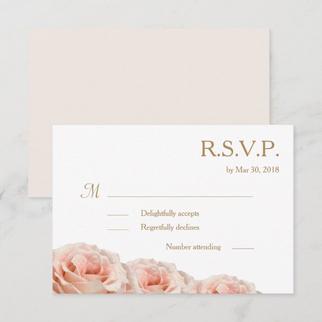 Ljusrosa Blommiga Rosor Vita Bröllop RSVP Inbjudningar (Fram/baksida)