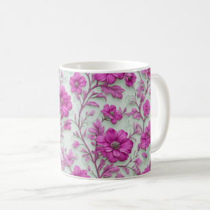 Ljusrosa blommönster med magenta blommor kaffemugg