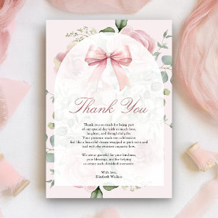 Ljusrosa blomster coquette båge baby shower tack kort