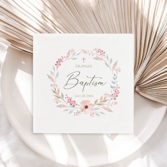 Ljusrosa blomster flicka dop pappersservett (Blush Pink Floral Girl Baptism Napkins)