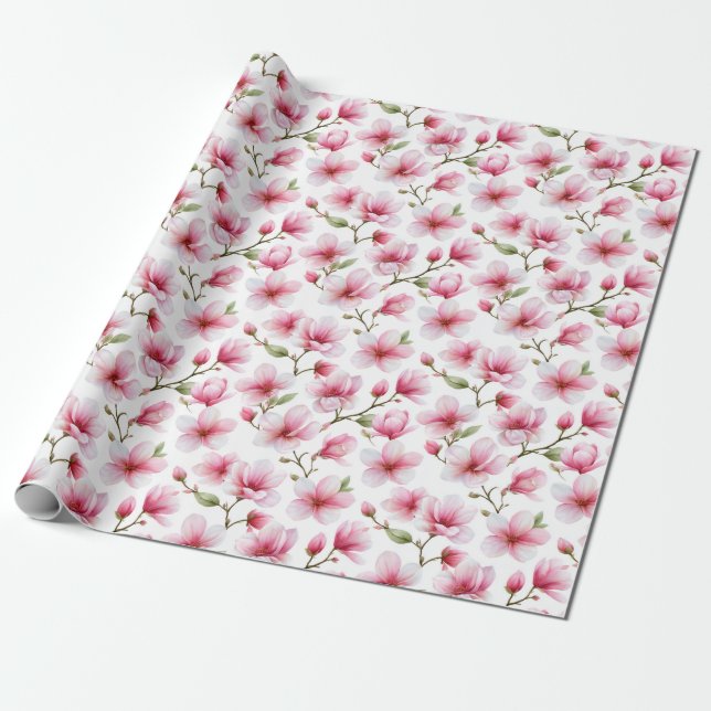 Ljusrosa blomster konstnärlig romantisk trädgård presentpapper (Utrullad)
