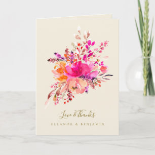 Ljusrosa blomsterbröllopsfoto med anpassad text tack kort