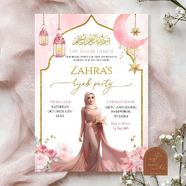 Ljusrosa blomstergirl med islamisk hijab inbjudningar