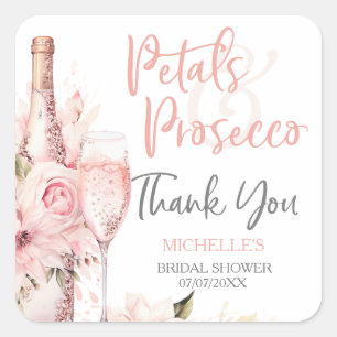 Ljusrosa Boho-kronblad Prosecco Blommig Tacksamhet Fyrkantigt Klistermärke