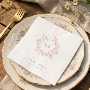 Ljusrosa Boho utsmyckad Monogram Bröllop Pappersservett