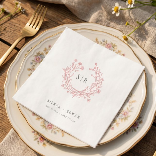 Ljusrosa Boho utsmyckad Monogram Bröllop Pappersservett (Skapare uppladdad)
