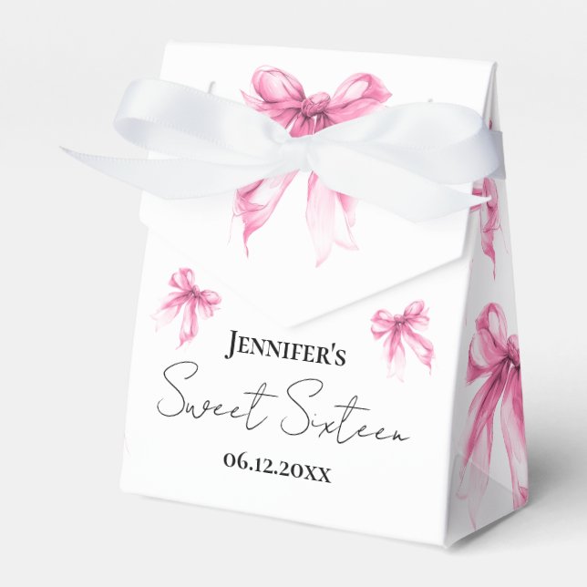 Ljusrosa Bow Coquette Script Sweet 16 Tack  Presentaskar (Framsidan Sidan)
