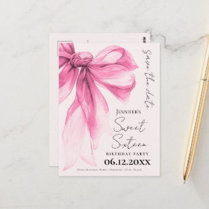 Ljusrosa Bow Coquette Sweet 16 Spara datumet Vykort