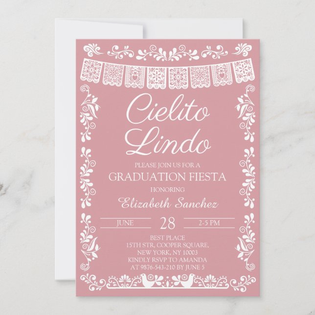 Ljusrosa Cielito Lindo Examen Fiesta Inbjudningar (Framsida)