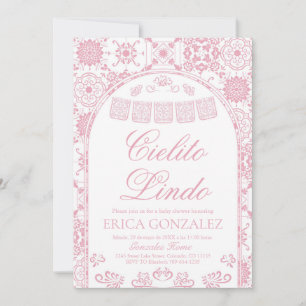 Ljusrosa Cielito Lindo Papel Picado Baby Shower Inbjudningar