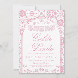 Ljusrosa Cielito Lindo Papel Picado Baby Shower Inbjudningar