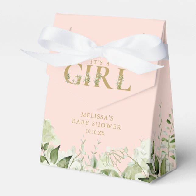 Ljusrosa Det är en flicka Grönska Guld Bebis firan Presentaskar (Framsidan Sidan)