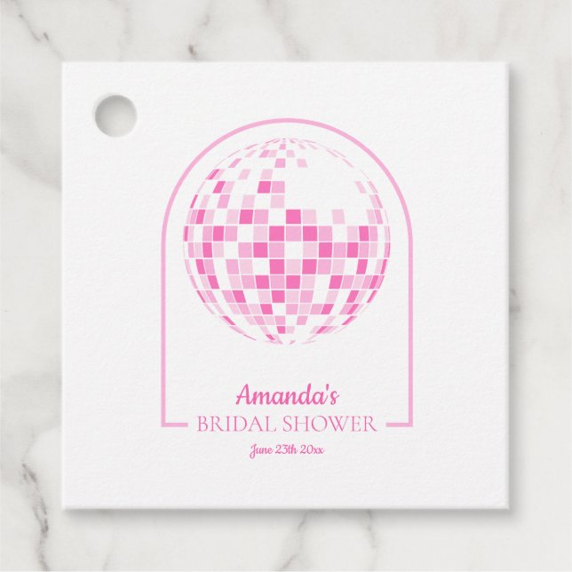 Ljusrosa Disco Boogie Bröllopsdusch Gåvor Etiketter (Framsida)
