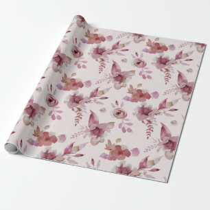 Ljusrosa Elegant Blommig Chic Flickas Bebis Shower Presentpapper