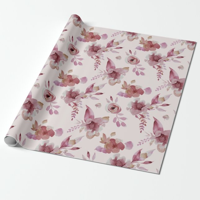 Ljusrosa Elegant Blommig Chic Flickas Bebis Shower Presentpapper (Utrullad)