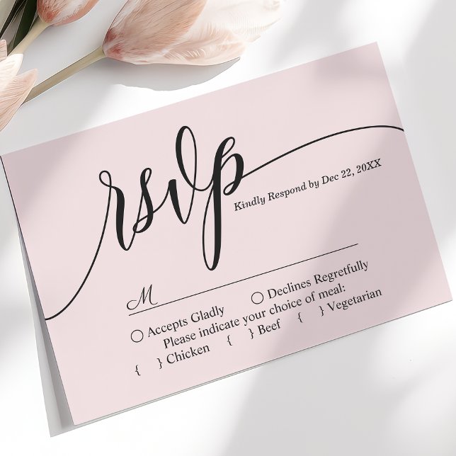 Ljusrosa Enkel Skrift Bröllops RSVP-kort OSA Kort (Skapare uppladdad)