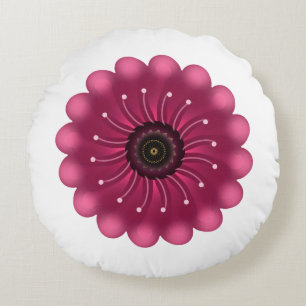 Ljusrosa fantasiblomma Abstrakt neonsk blomster Rund Kudde