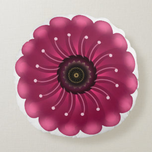 Ljusrosa fantasiblomma Abstrakt neonsk blomster Rund Kudde