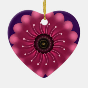 Ljusrosa fantasiblomma Abstrakt neonsk floral Julgransprydnad Keramik