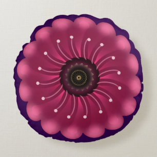 Ljusrosa fantasiblomma   Abstrakt neonsk floral Rund Kudde