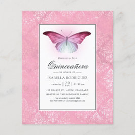 Ljusrosa fjäril Quinceañera Flygblad