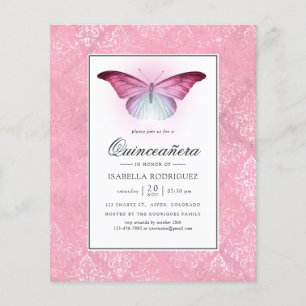 Ljusrosa fjäril Quinceañera Flygblad